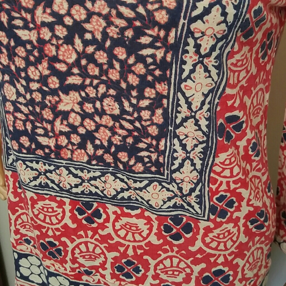 Lucky Brand block floral split neck top XS - Picture 3 of 6